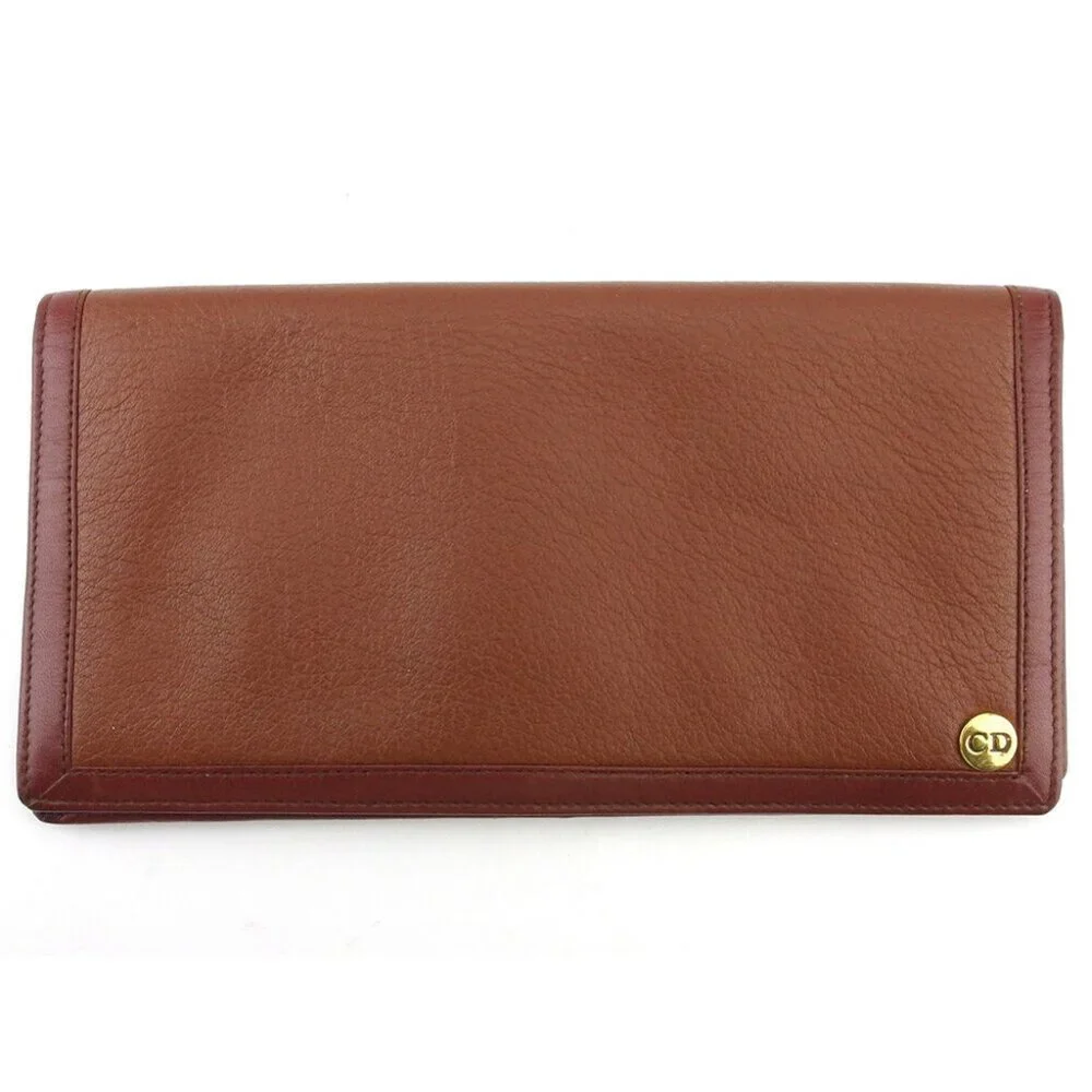 Dior Long Wallet logo plate leather Auth used E1623